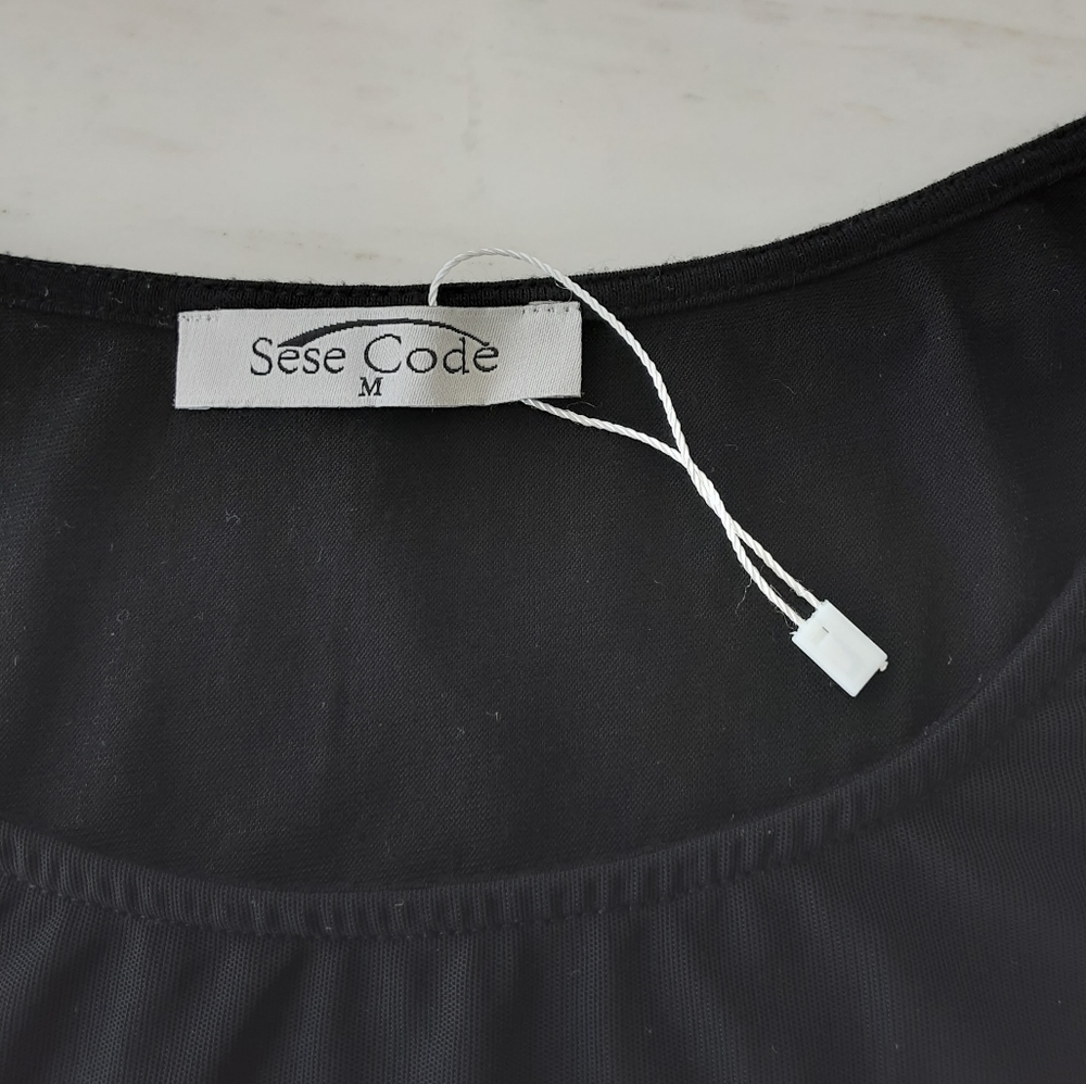 NWOT SESE CODE BLACK MESH TULIP TUNIC SLEEVE TOP - Picture 9 of 10